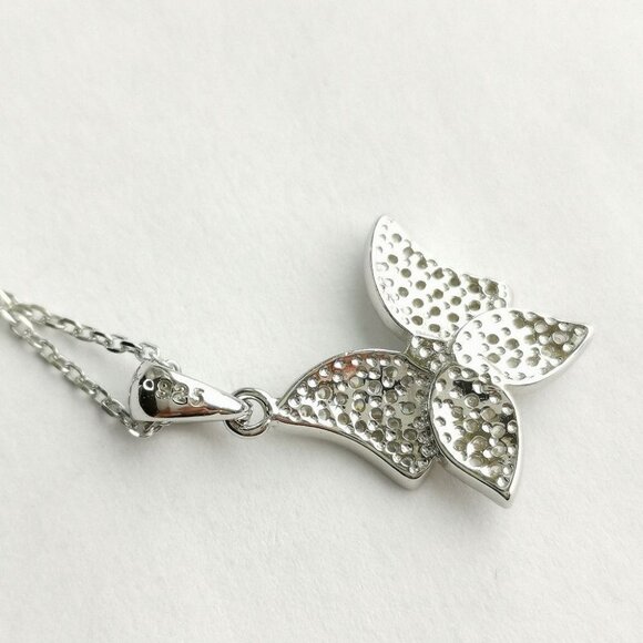 NEW Modern butterfly pave cz sterling silver pendant necklace - Picture 3 of 7